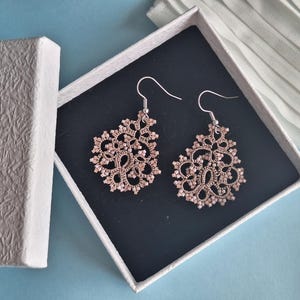 Romantic earrings, tiny dangle earrings, edwardian brown earrings, lace earrings, beaded romantic, earrings30th birthday gift for fiancee
