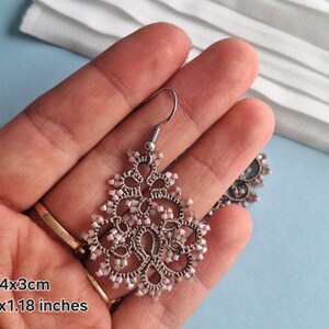 Romantic earrings, tiny dangle earrings, edwardian brown earrings, lace earrings, beaded romantic, earrings30th birthday gift for fiancee