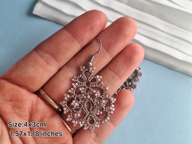 Romantic earrings, tiny dangle earrings, edwardian brown earrings, lace earrings, beaded romantic, earrings30th birthday gift for fiancee