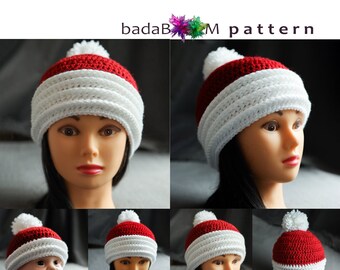 SANTA HAT Crochet PATTERN, 5 sizes, Child and Adult, Christmas crochet easy and fast to make