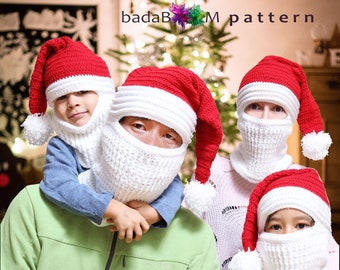 Crochet PATTERN Santa Hat with beard /Christmas Hood with Beard / Ski Mask / PDF Child and Adult Sizes