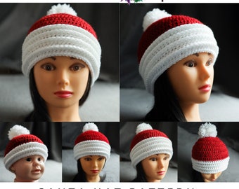 Crochet Santa Hat Pattern | Easy Christmas Beanie | 5 Sizes (PDF Pattern)