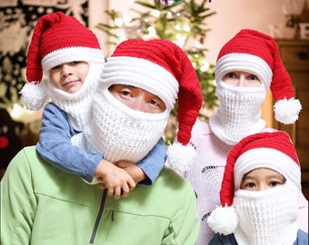 Crochet  Santa Hat with Beard Pattern | Christmas Hood with Beard | Ski Mask | Child and Adult Sizes (PDF Pattern)