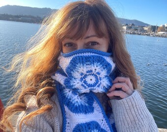 Crochet Granny Square Scarf Pattern | Ice Flower | Beginner Friendly (PDF Pattern)