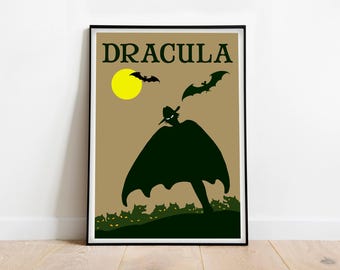 Dracula Art Print, Gothic Vampire Poster, Bram Stoker Wall Art