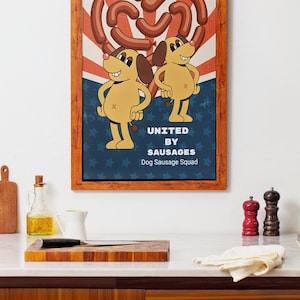 Quirky Dog  Kitchen Wall Art | Unusual Decor for Dog Lovers | Retro Dog Sausage Poster | Funny Printable Pet Print | Unique Gift