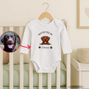 Baby Shower Gift, Protected by Pets Onesie®, Custom Dogs and Cats bodysuit, Personalized Baby Gift, Custom Dog and Cat Breeds, Baby Gift