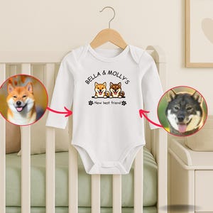 Baby Shower Gift, New Best Friend Onesie®,Protected By Dog Onesie®,Personalized Dog Name Onesie®,Newborn Baby Gift,Custom Dog and Cat Breeds