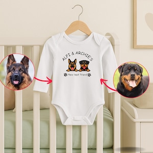Baby Shower Gift, New Best Friend Onesie®,Protected By Dog Onesie®,Personalized Dog Name Onesie®,Newborn Baby Gift,Custom Dog and Cat Breeds