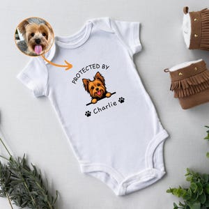 Baby Shower Gift, Protected by Pets Onesie®, Custom Dogs and Cats bodysuit, Personalized Baby Gift, Custom Dog and Cat Breeds, Baby Gift
