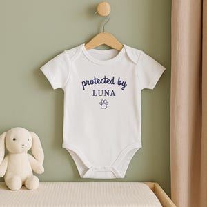 Baby Shower Gift, Embroidered Protected by Pets Onesie®, Custom Dogs and Cats bodysuit, Personalized Baby Gift, Custom Dog and Cat Breeds