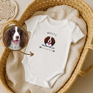 Baby Shower Gift, New Best Friend Onesie®,Protected By Dog Onesie®,Personalized Dog Name Onesie®,Newborn Baby Gift,Custom Dog and Cat Breeds
