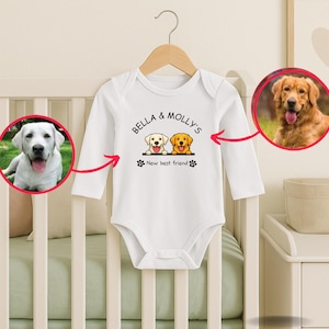 Baby Shower Gift, New Best Friend Onesie®,Protected By Dog Onesie®,Newborn Baby Gift,Personalized Dog Name Onesie®,Custom Dog and Cat Breeds