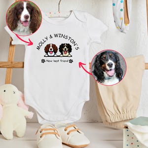 Baby Shower Gift, New Best Friend Onesie®,Protected By Dog Onesie®,Personalized Dog Name Onesie®,Newborn Baby Gift,Custom Dog and Cat Breeds