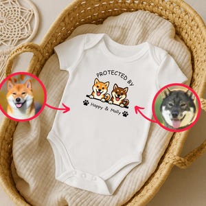Baby Shower Gift, Protected by Pets Onesie®, Custom Dogs and Cats bodysuit, Personalized Baby Gift, Custom Dog and Cat Breeds, Baby Gift