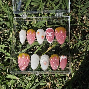 Berry Bow Picnic 3D Press-On Nails | Strawberry Nail Set | Handmade Cute Nails