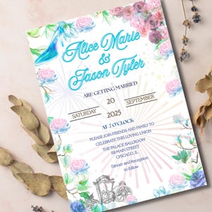 Modelo de Convite de Casamento de Conto de Fadas – Editável e Download Instantâneo | Tema Castelo Encantado | Convite para Imprimir Faça Você Mesmo para Casamentos Mágicos