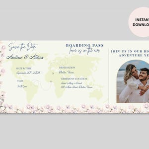 Passport Wedding Invitation with Boarding Pass – Travel Theme Destination Wedding Invite – Printable or Printed Set – Custom Wedding