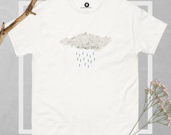Minimalist Rain Cloud T-Shirt: Hand-Painted Artwear, Unisex Cotton Tee