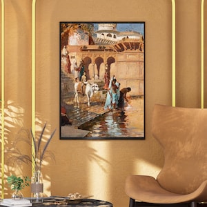 Vintage Indian Wall Art Print | Historical Water Scene Canvas | Cultural Royal Heritage Painting for Living Room, Office & Traditional Decor