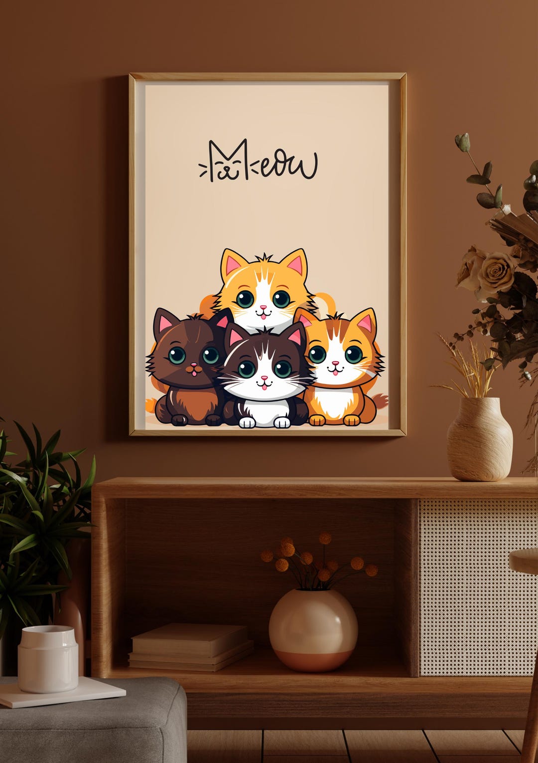 Cute Cat Wall Art Printable | Digital Cat Poster Download | Minimalist ...