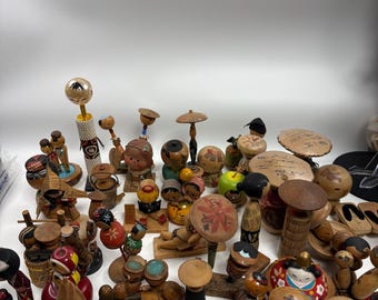 4F こけし まとめ売り 創作こけし 民芸品 木工品 11点セット アンティーク 保坂虎雄創作こけし、ヴィンテージ木製創作こけし、日本の手作り民芸品