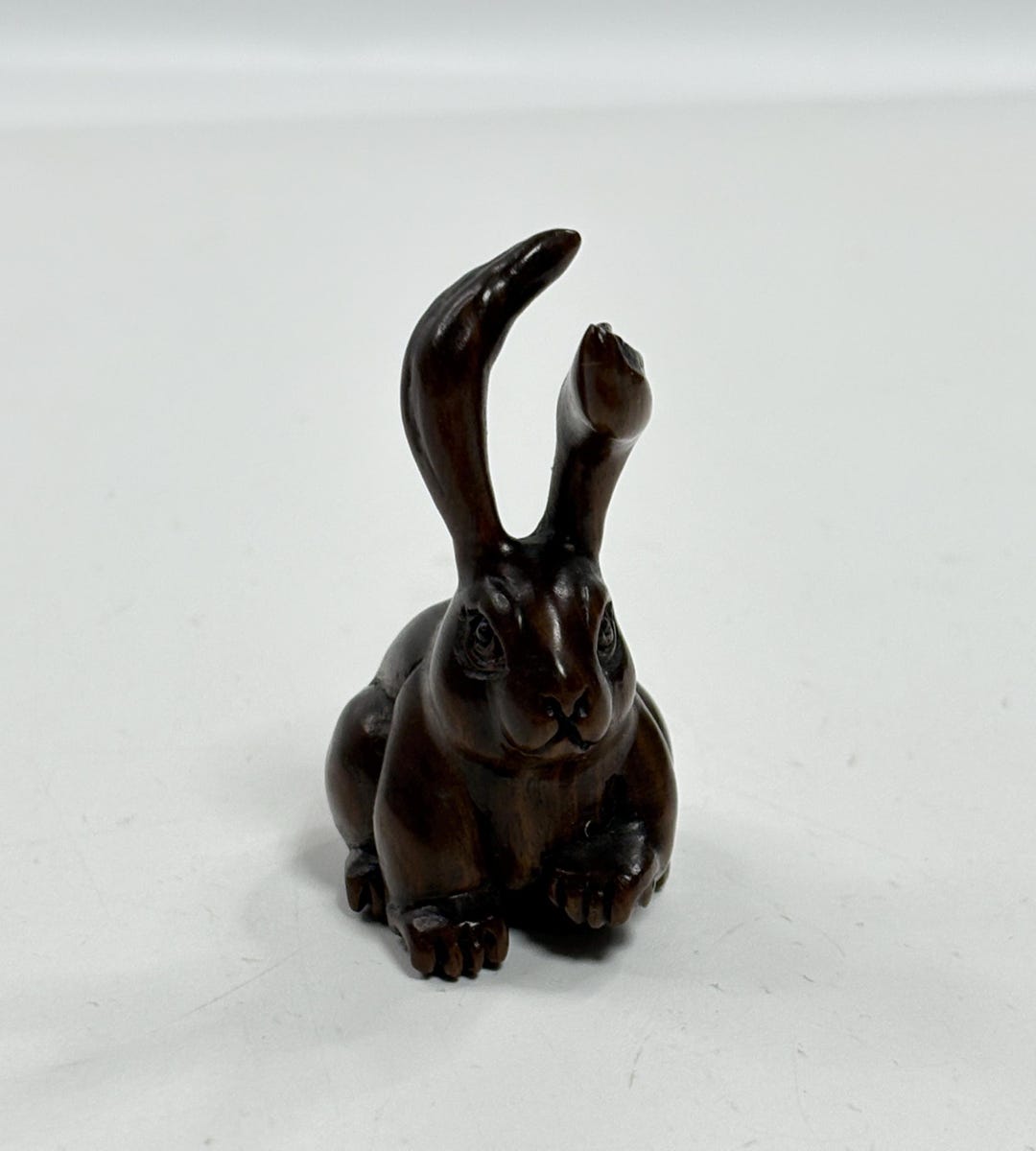 Netsuke Rabbit Dancing Japanese Wooden Rabbit Netsuke Hand Carved Bunny Toggle Vintage Japan ...