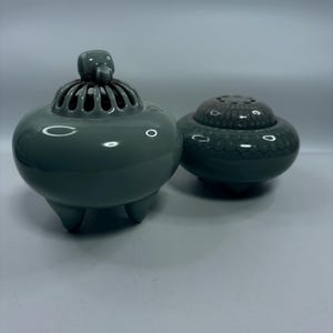 Japanese Celadon Ceramic Incense Burner Set with Pierced Lids – 2 Unique Koro 26666