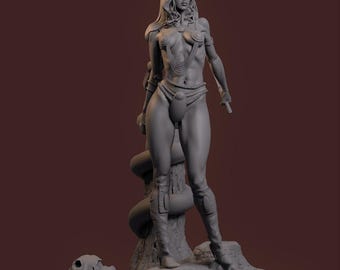 3D-modell av kvinnlig krigare: STL-fil för 3D-utskrift (digital figur)