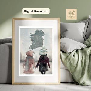 Looking Home - Druckbare Kunst aus Irland | Verschneite irische Winterszene für Expats | A4 A3 A2 Digitaler Download mit weißem Rand
