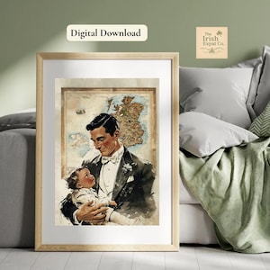 Ierse vader en kind print voor Vaderdag – Ierland kaart muurkunst – sentimenteel vadercadeau voor Ierse gezinnen – Ierse vaderdagcadeau