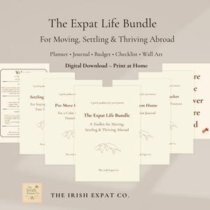 Przewodnik Digital Expat Toolkit – Planer do druku, dziennik, śledzenie budżetu, sztuka ścienna i afirmacje na przeprowadzkę za granicę | Dziennik uważnej podróży
