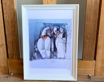 Mascarada - Impresión artística de edición limitada - Boceto dibujado a mano por Venelin Anev - Impresión artística original - Arte mural vintage de técnica mixta enmarcado