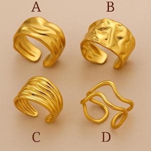 Bague dorée irrégulière – 4 modèles au choix | Acier inoxydable ajustable femme | Bijoux géométriques tendance