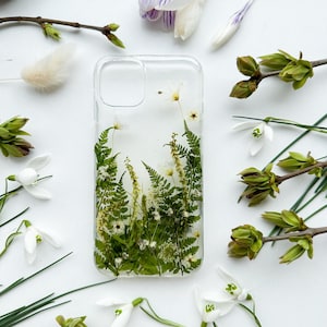 Étui de téléphone forêt printanière, étui de téléphone fait main, coque de téléphone fleurs véritables pour Samsung Galaxy iPhone Huawei Xiaomi Google Pixel Sony Xperia