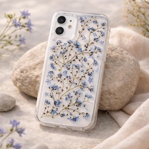 Dense Forget-me-not Phone Case, Real Pressed Flower Phone Case, Handmade Case for Galaxy iPhone Huawei Pixel 14 16 SE 15 pro forget-me-not