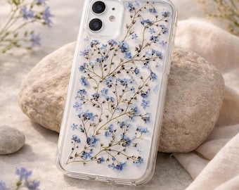 Dense Forget-me-not Phone Case, Real Pressed Flower Phone Case, Handmade Case for Galaxy iPhone Huawei Pixel 14 16 SE 15 pro forget-me-not