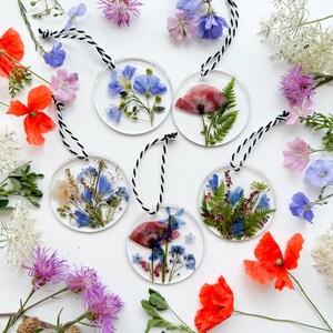 Poppy Field Ornaments Set, Pressed Flowers Christams Ornaments with Real Dried Plants, Botanical Decor Wedding Guest Favors Gifts Holiday