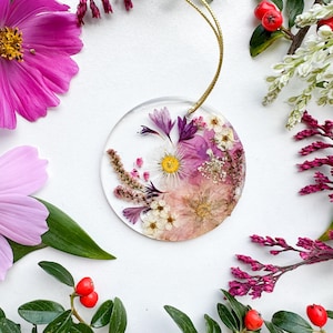 Blush Sweet Pink Christmas Ornament, Pressed Flowers Christmas Tree Decoration, Real Plant Christmas Bells Botanical Decor, Christmas Gifts