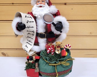 Clothique Santa Claus Paper Mache 11'' Figurine Holding a List Bag of Toys