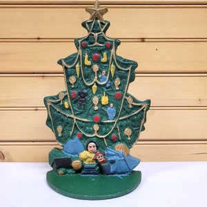 Serre-livres en fonte pour sapin de Noël avec butée de porte, support peint vintage 11 x 6,5 pouces