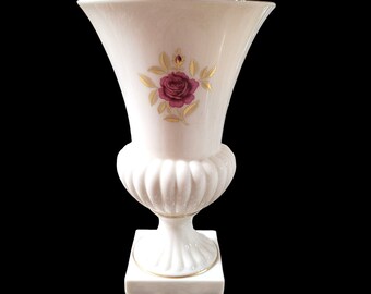 Lenox Vintage  Rhodora Fine China 9.25'' Pedestal Vase P471 Pink Rose Gold Leaf