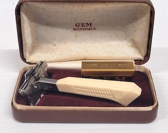 Gem Micromatic Rasierhobel Bakelit mit Etui Klingenhalter Vintage