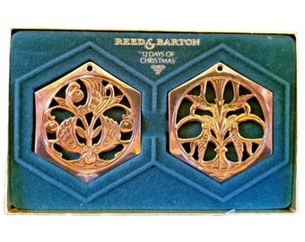 Reed & Barton Twelve Days of Christmas 1984 Silver Gold Ornaments Vintage French Hens