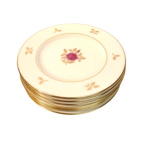 Lenox Rhodora Fine China Set 7 Bread Plates P471 Pink Rose Gold Leaf 6.5 in