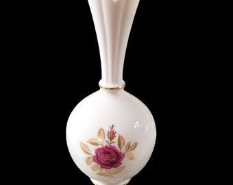 Lenox Vintage  Rhodora Fine China 8'' Flower Vase P471 Pink Rose Gold Leaf