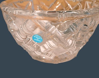 Tiffany Co Bamboo Crystal Bowl 6'' x 3.5'' Made Germany Heavy Lattice Weave Vtg