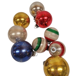 Shiny Brite Mercury 9 Christmas Ornaments Mercury Glass Plain Stripe Vintage