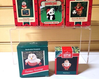 Keepsake Ornament 5 Hallmark Vintage Teacher Owl Santa Panda Beaver Christmas