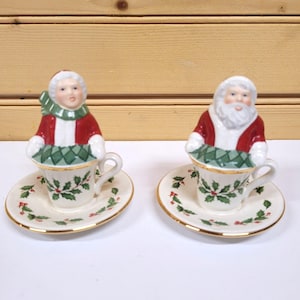 Lenox Salt Pepper Shakers Santa Mrs Claus Set Holly Christmas Holiday Teacups